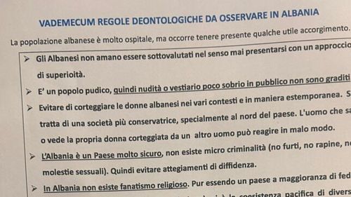 Sfaturi, inclusiv gastronomice, pentru agenții italieni detașați în Albania. ”Suprarealist, ne-am gândit că sunt fake news”, spune Sindicatul Polițiștilor