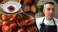 INTERVIU VIDEO | Un român a inventat pralinele din roșii! Ștefan Soare, bucătar Băcănia Veche: „La interior este o namelaka făcută din roșii coapte. Din 6 kg de roșii am obținut doar 2 kg de sos super concentrat. Apoi am combinat cu ciocolată albă Callebaut”