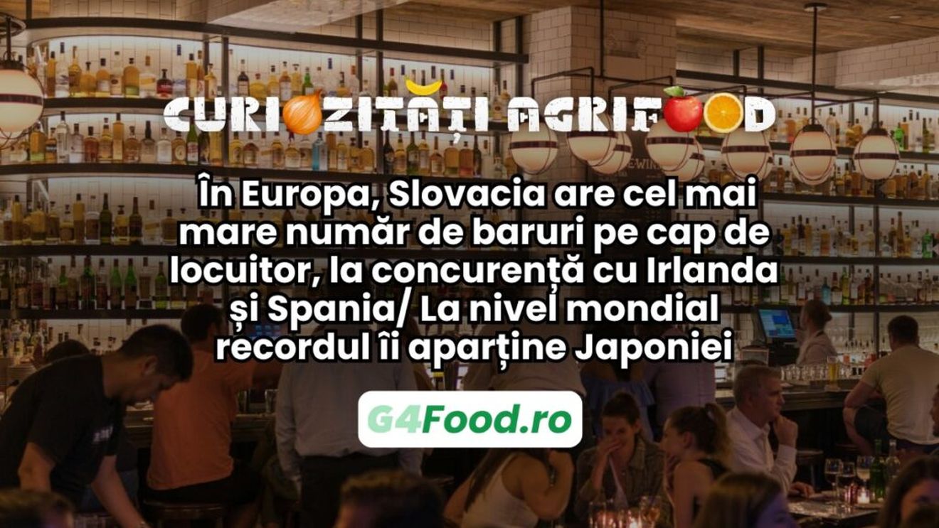 Curiozități agrifood - 24 aprilie: În Europa, Slovacia are cel mai mare număr de baruri pe cap de locuitor, la concurență cu Irlanda și Spania/ La nivel mondial recordul îi aparține Japoniei