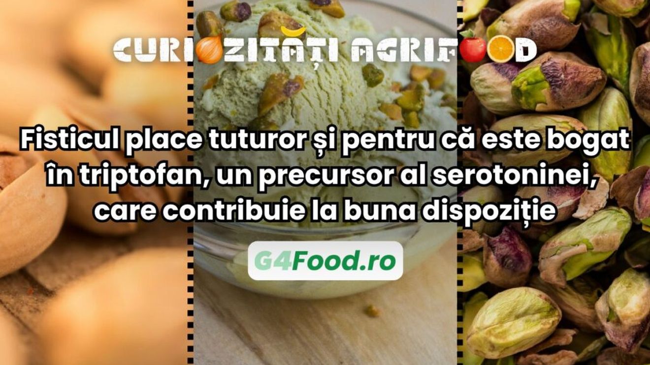 Curiozități agrifood - Fisticul place tuturor și pentru că este bogat în triptofan, un precursor al serotoninei, care contribuie la buna dispoziție