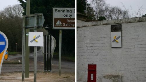 FOTO | Parodie la adresa celebrei lucrări „Comedian”: Un artist a lipit banane pe străzile unui sat englez și afirmă, în mod ironic, că aceste „capodopere” valorează 24,8 milioane de lire sterline