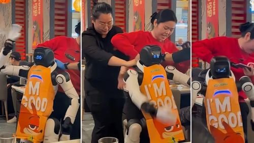 VIDEO | Robot scăpat de sub control într-un restaurant din California, tras afară de angajați după ce a distrus farfurii și tacâmuri