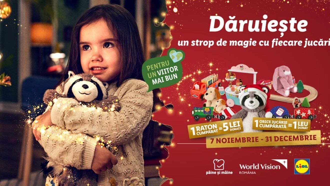 Lidl România continuă să susțină și anul acesta programul Pâine și Mâine derulat de World Vision România: fiecare jucărie achiziționată din magazinele Lidl în perioada sărbătorilor de iarnă devine o șansă în lupta împotriva abandonului școlar