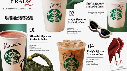Starbucks lansează o colecție de băuturi inspirată de „The Devil Wears Prada 2”, în cadrul unei campanii globale