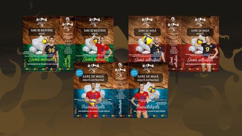 Cutii cu sare românească decorate cu fotografiile jucătorilor naţionalei de volei/ Campania Federației Române de Volei a ajuns pe pe 1,6 milioane de pachete