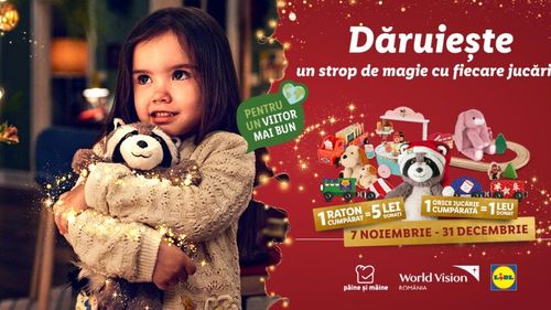 Lidl România continuă să susțină și anul acesta programul Pâine și Mâine derulat de World Vision România: fiecare jucărie achiziționată din magazinele Lidl în perioada sărbătorilor de iarnă devine o șansă în lupta împotriva abandonului școlar