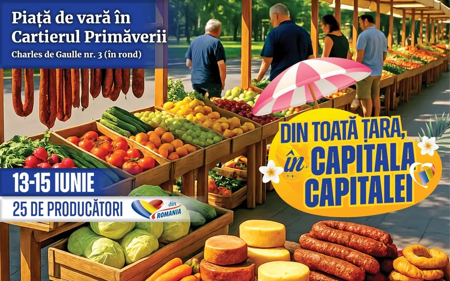 Rondul din piața Charles de Gaulle din Cartierul Primăverii devine piață volantă, în acest weekend / Producători locali aduc produse românești proaspete
