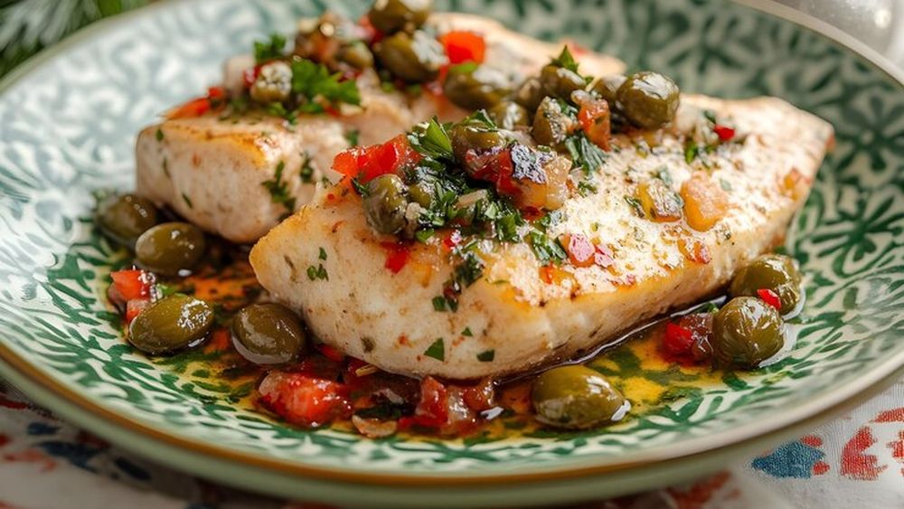 Idei pentru cină. Fileuri de merluciu cu măsline, preparat rapid într-o singură tigaie