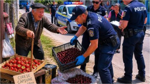 Cum au strâns zeci de mii de reacții imaginile false cu polițiști care confiscă cireșe și căpșuni de la bătrâni/ Mulți au crezut că fotografiile create cu IA sunt adevărate