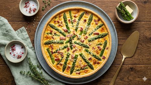 Rețetele Juanitei | Cina perfectă în 30 de minute/ Tartă quiche cu umplutură din 3 ingrediente, sparanghel și aluat gata pregătit