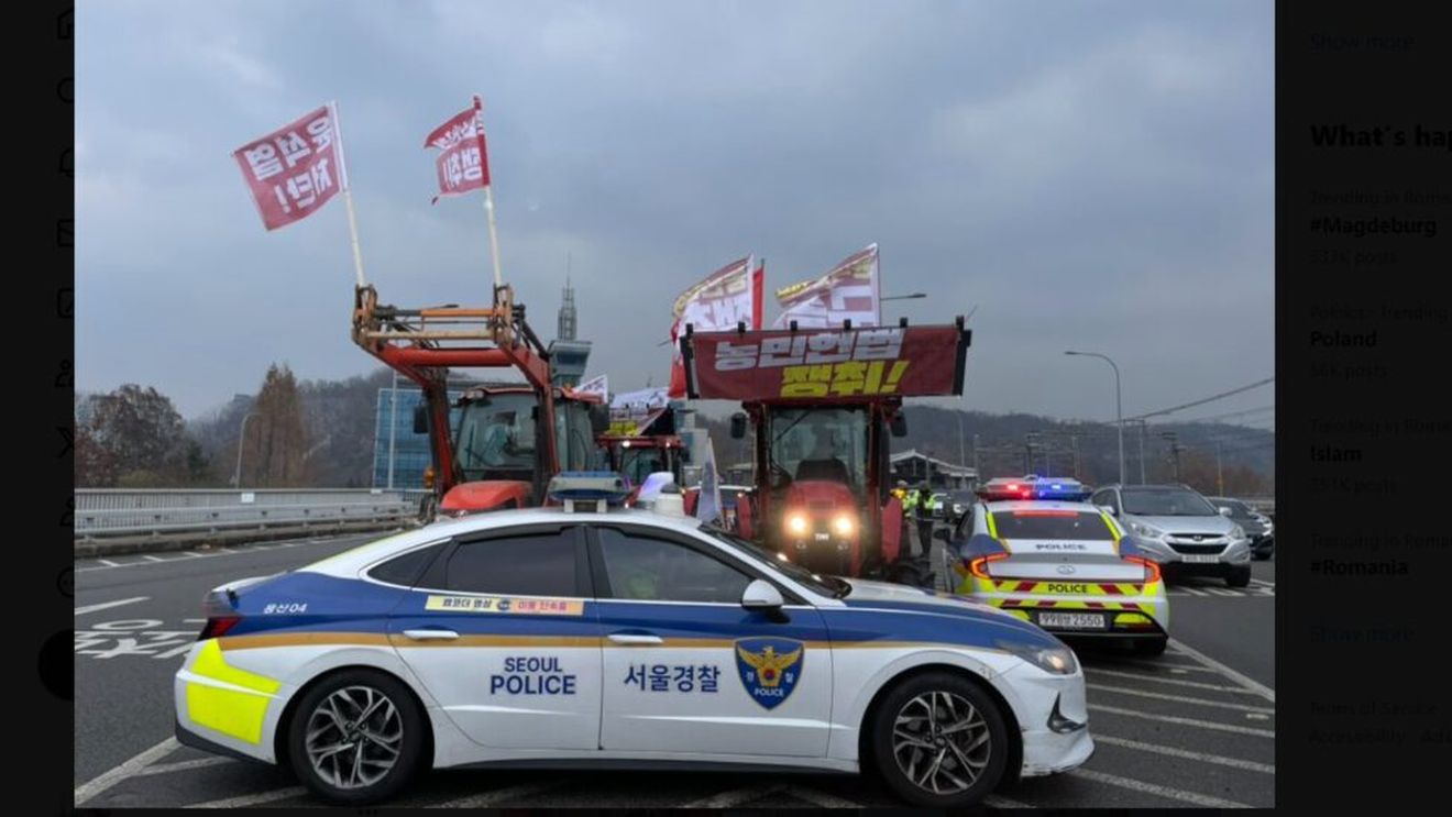 Poliţia blochează un protest al tractoriştilor din Coreea de Sud care încercau să ajungă la reşedinţa preşedintelui