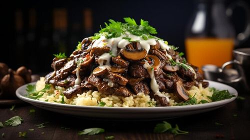 Vită Stroganoff, cu ciuperci și smântână. O rețetă rapidă de prânz care merge și la cină. Se poate servi cu piure de cartofi, cu orez sau chiar peste paste