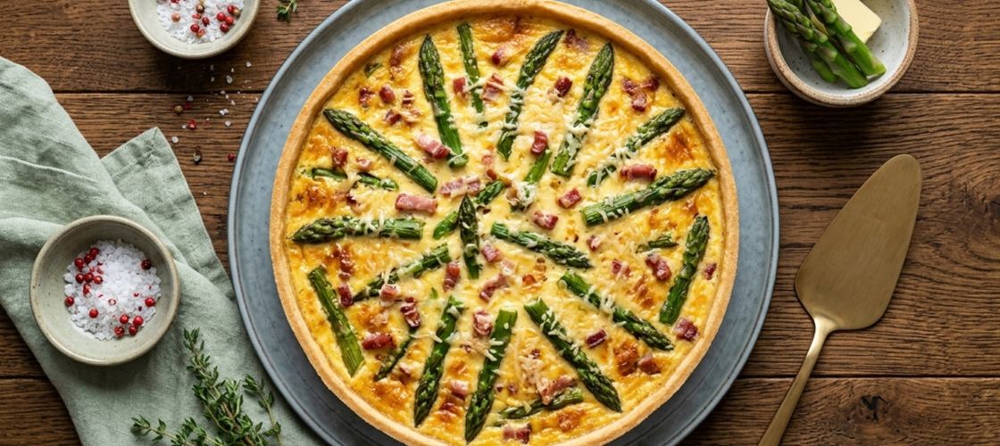 Rețetele Juanitei | Cina perfectă în 30 de minute/ Tartă quiche cu umplutură din 3 ingrediente, sparanghel și aluat gata pregătit