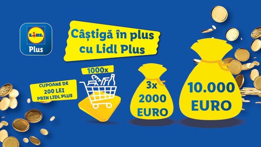 Înscrie-te în concursul Lidl Plus și poți câștiga: cupoane prin Lidl Plus, unul dintre cele 3 premii de 2.000 euro sau marele premiu de 10.000 euro! (P)