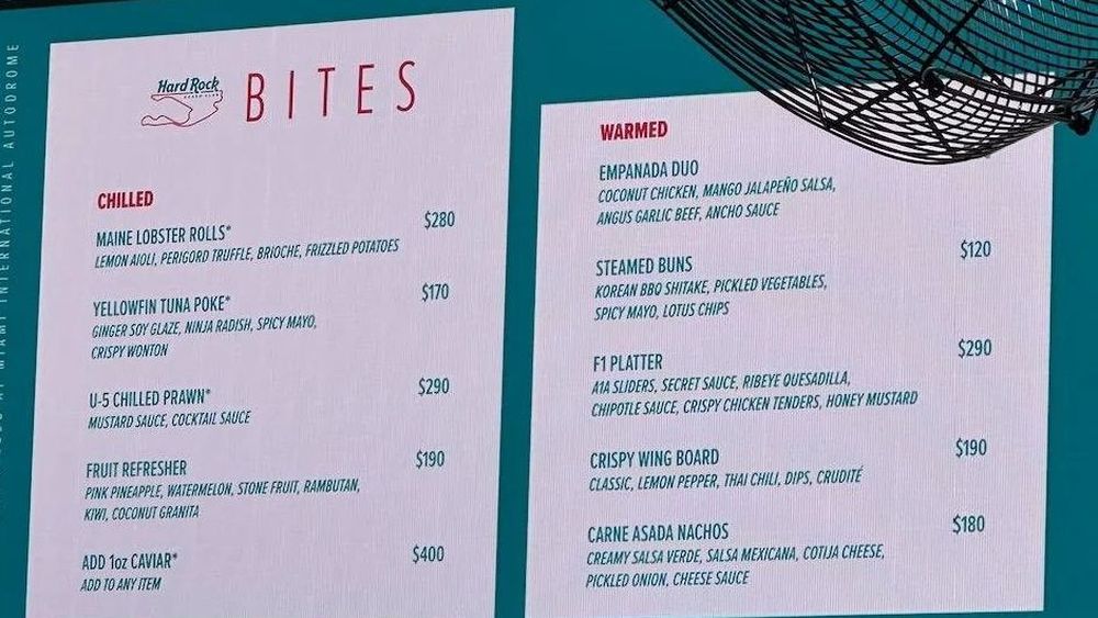 Prețuri uriașe cerute pe mâncare la Marele Premiu de F1 de la Miami: Rulou de homar la 280 de dolari și nachos la 180 de dolari