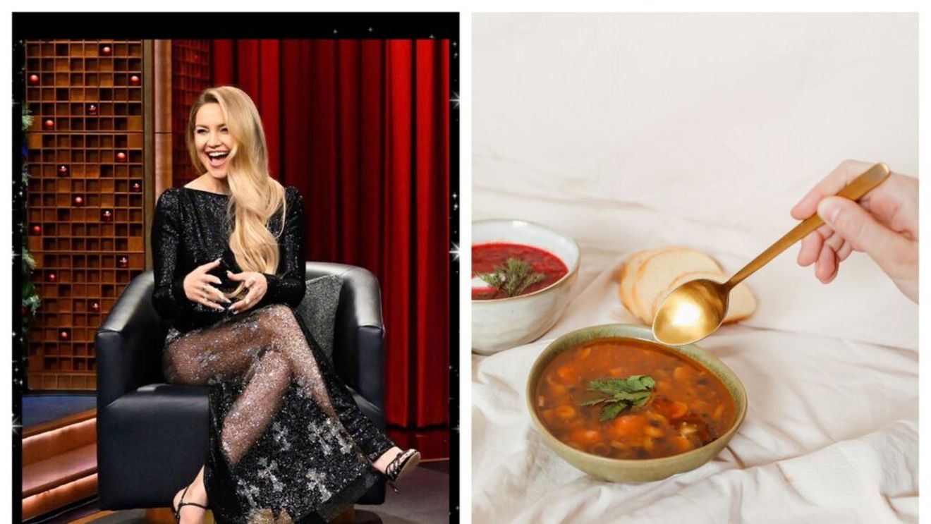 Supa de roșii din doar patru ingrediente a actriței Kate Hudson, căreia îi adaugă un sandviș cu brânză pentru a completa un meniu ușor