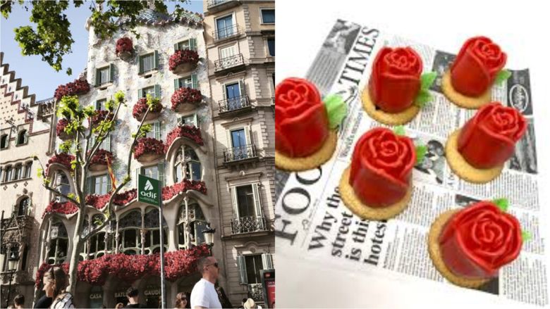 Sfântul Gheorghe la Barcelona/ Trandafiri pe casa lui Gaudi, ciocolată în formă de dragon și pâine în culorile steagului catalan