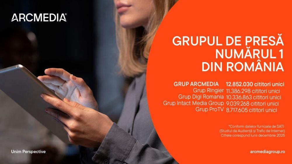 ARCMEDIA, nr. 1 detașat în clasamentul grupurilor de presă, la nivel national, în luna decembrie
