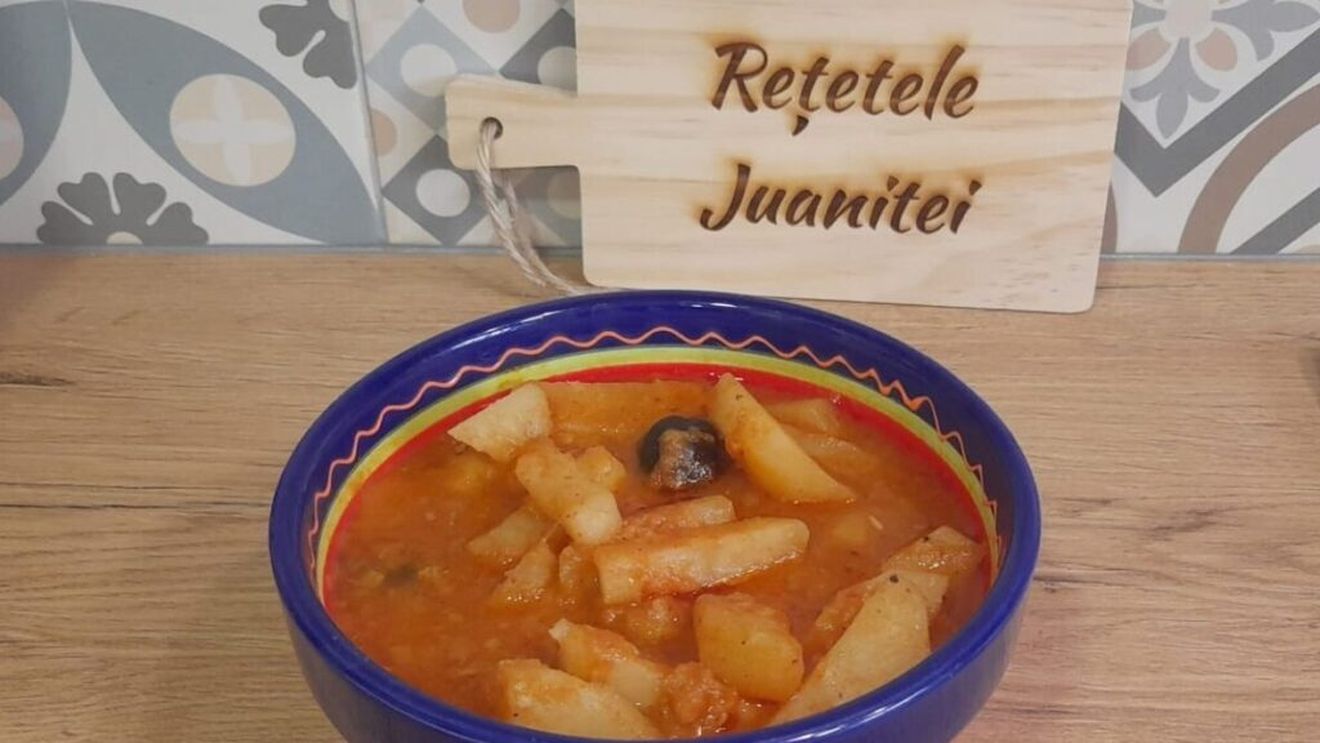 Rețetele Juanitei: Tocană de cartofi cu praz și măsline/ Vegetariană sau cu o bucată de porc, e la fel de gustoasă