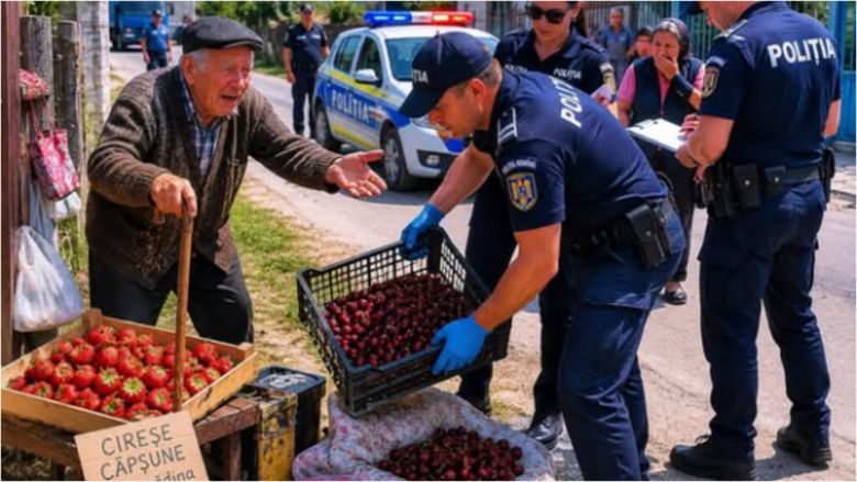 Cum au strâns zeci de mii de reacții imaginile false cu polițiști care confiscă cireșe și căpșuni de la bătrâni/ Mulți au crezut că fotografiile create cu IA sunt adevărate