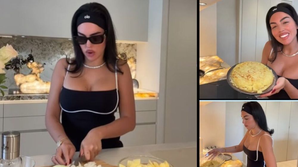 Georgina Rodriguez dezvăluie secretul „omletei spaniole perfecte”, într-un videoclip devenit viral pe Instagram / Ca să nu lăcrimeze din cauza cepei, iubita lui Ronaldo poartă în bucătărie ochelari de soare Chanel