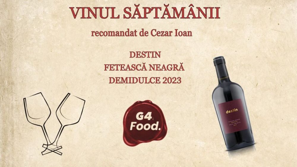 VIDEO | „Vinul săptămânii”: Destin – Fetească Neagră demidulce 2023, un vin cu profunzime și arome seducătoare / Cezar Ioan (wine-expert): „Recomand să fie băut un pic mai rece la 12, 13 grade, nu la 18 grade, cum s-ar bea, în mod obișnuit, un vin roșu”